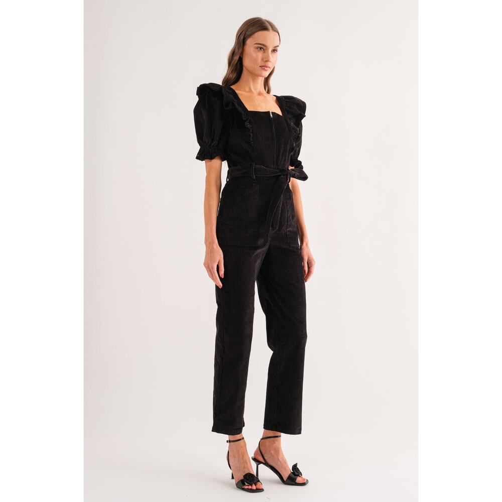 Sofie the Label Ollie Jumpsuit Corduroy Ruffle Size Small Tie Waist Black